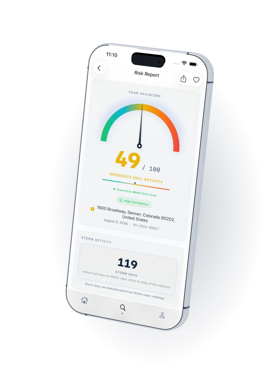 The HailScore™ app on a phone
